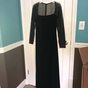 Velvet Evening Gown with Mesh & Sequins